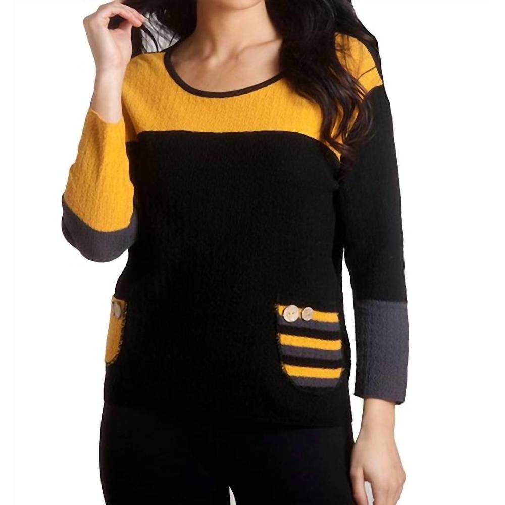 NEW FRENCH KYSS boucle striped pocket sweater in a/s